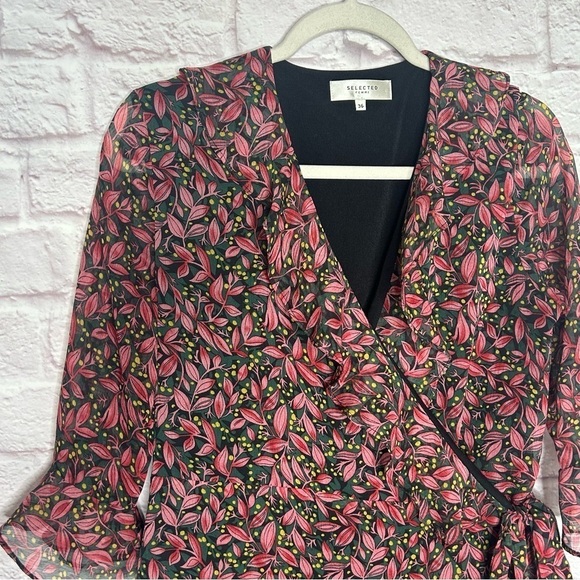 SELECTED Femme Leaf Print Wrap Dress - Picture 8 of 15